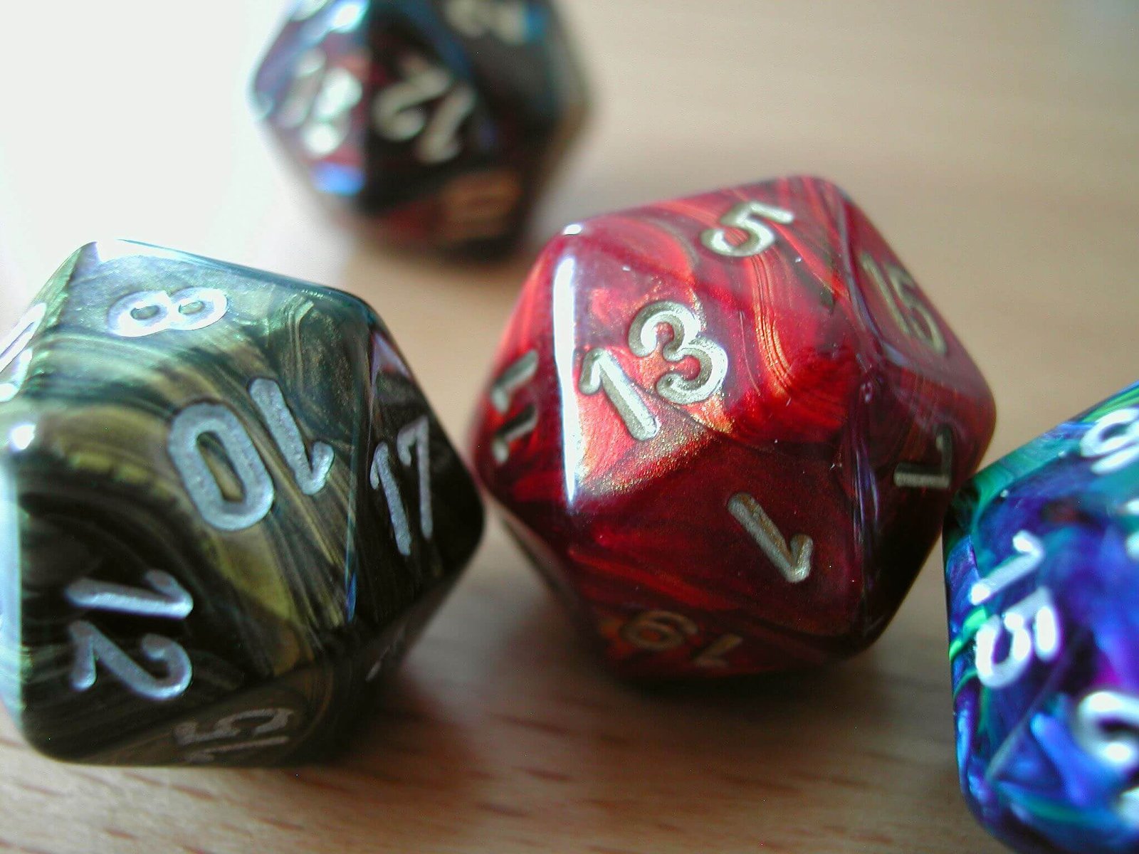 Dice D20 - Red, Blue, Green